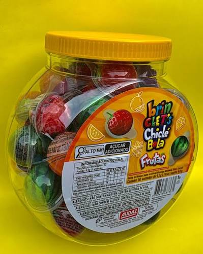 CHICLE BRINCLETS BOLA FRUTAS PT C/ 50 UN